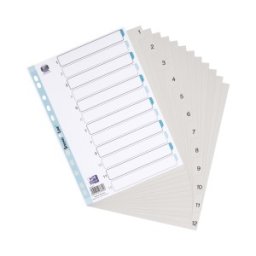 Index Plastic Numeric Oxford A4 1-12, 12 File, 11 Perforatii pt Indosariere + Cuprins, Alb