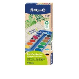 Acuarele, K12 din Material Reciclat, Detasabile, 12 Culori + Alb de Zinc