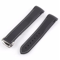 Curea silicon neagra cusătura albă capăt curbat 20mm pentru Omega Seamaster