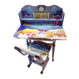 Birou cu scaun pentru copii, reglabile, cadru metalic si MDF, Lumea Oceanelor C2