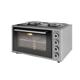 Cuptor electric cu 2 plite Elite EMO-FL 48 2588, 2000 W, 48 litri, 3 moduri, 3 setari pentru plita, Sticla dubla, Termostat, Ventilator turbo, Gri
