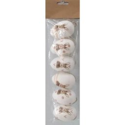 Ouă decorative cu model de iepure - albe, set de 6, 6 cm