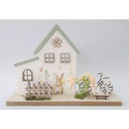 Căsuță decorativă din lemn cu figurină iepure - 24 x 17 cm