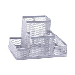Organizer metalic Mesh, de birou, 4 compartimente, Q-Connect - argintiu