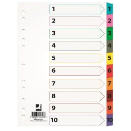 Index carton alb Mylar numeric 1-10, margine PP color, A4, 170g/mp, Q-Connect