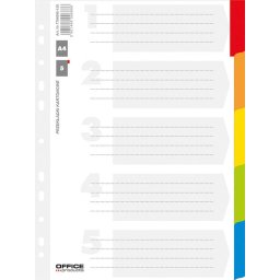 Separatoare carton alb cu margine color, A4, 170g/mp, 5 culori/set, Office Products