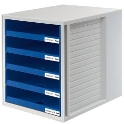 Accesorii birotica Suport plastic cu 5 sertare pentru documente, HAN (open) - gri deschis - sertare albastre
