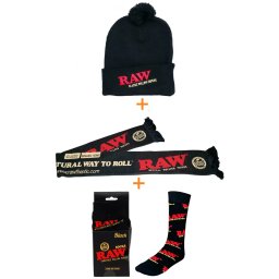 Raw Black Set unisex Caciula + Fular + Sosete bumbac