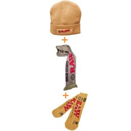 Raw Set Tan unisex Caciula Beanie cu buzunar secret + Fular + Sosete bumbac