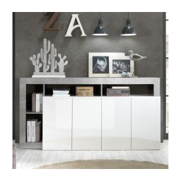 Comodă LENOR, alb/gri cu aspect beton