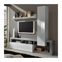 Compoziție living LENOR alb/gri, aspect beton