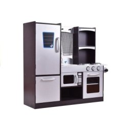 Bucatarie din lemn pentru copii, cu frigider, cuptor si cuptor cu microunde, silver-gri, leantoys, 2637