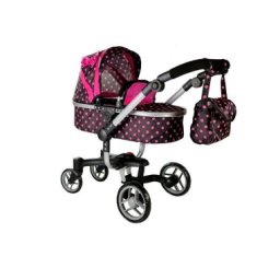 Carucior pentru papusi, negru cu buline roz, leantoys, 5245