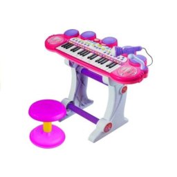 Orga electrica pentru copii, cu stativ, scaun, microfon si slot usb, leantoys, roz, 3466