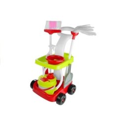 Set carucior de curatenie pentru copii, cleaning trolley, cu 8 accesorii de jucarie, multicolor, leantoys, 3560