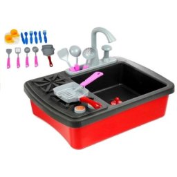 Set chiuveta cu aragaz si robinet de jucarie, pentru copii, cu 14 accesorii, leantoys, 2584