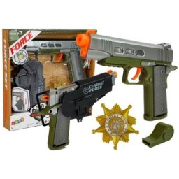 Set de joaca pentru copii, pistol cu toc, insigna si fluier de armata, leantoys, 7869