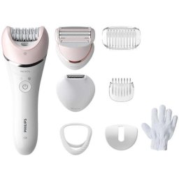 Epilator Philips BRE721 / 00 Satinelle Advanced, 32 pensete, 40 de minute de functionare dupa 2 ore de incarcare, 8 accesorii, alb