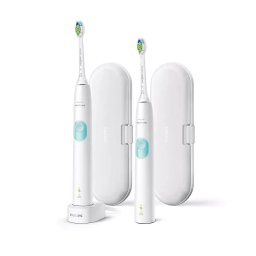 Set 2 periute de dinti electrice Philips Series 4300 HX6807/35 Sonicare ProtectiveClean, 62000 miscari de curatare/minut, 2 intensitati, Trusa de calatorie, Alb