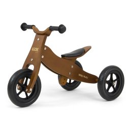 Tricicleta de echilibru 2 in 1 Milly Mally, Look, Lemn, dubla functionalitate- bicicleta cu trei sau doua roti, reglarea seii in inaltime in 4 trepte, Maro inchis