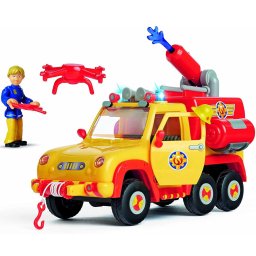 Masinuta pompieri Fireman Sam - Venus 2.0, 19 cm, cu figurina, sunete si lumini, Galben-Rosu