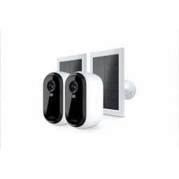 Camera de supraveghere Arlo VMK3250-100EUS Essential (Gen.2) 2 pack + 2 panouri solare, 4MP, 2K, 2560x1440, Color Night Vision, wireless, baterie reincarcabila, microfon si difuzor, reflector integrat, IP65 (Alb)
