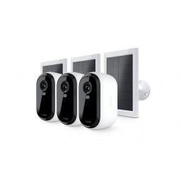 Set 3 camere de securitate pentru exterior Arlo VMK3350-100EUS Essential Gen.2, 2K, 3 incarcatoare solare (Alb)