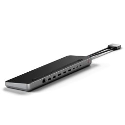 Satechi Dual Dock Stand Docking Station with NVMe SSD Enclosure (USB-C PD Pass-through 75W,2xUSB-C 5Gbps&10Gbps,)2xHDMI 2.0 (4K/60Hz),1x DP 1.4 Port (4k/60Hz),2xUSB-A Ports 5Gbps&10Gbps,1xRJ45,1xM.2 SATA/NVMe SSD Port - SSD not Included) - Grey