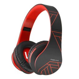 Casti Wireless Over-Ear PowerLocus P2, HD Stereo Pliabile, Bluetooth 5.3 cu optiune AUX, Micro SD / TF, FM Microfon Incorporat pentru iPhone, Android, Laptop, PC, Negru/Rosu