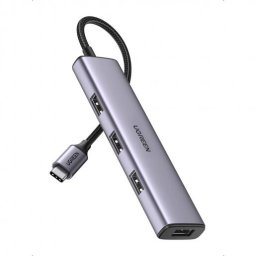 HUB extern Ugreen, "CM473" porturi USB: USB 3.0 x 4, conectare prin USB Type-C, aluminiu, lungime 20 cm, gri