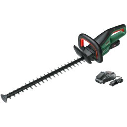 Foarfeca electrica pe acumulator pentru tuns gard viu Bosch Universal HedgeCut 18V-55, 18 V, 55 cm lungime lama, 22 mm distanta intre dinti, 2800 curse/min, continer: acumulator 18 V 2.5 Ah + incarcator, Verde-Negru
