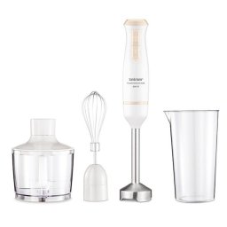 Blender de mana Zelmer ZHB4562I Pulsar Deluxe Max, 800 W, 2 lame inox, Picior inox, Recipient 800 ml, Tocator 450 ml, Tel, Design ergonomic, Alb/Crem