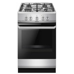 Aragaz cu gaz Hansa, 50 cm, 4 arzatoare, 2 functii, grill, aprindere electrica, siguranta, capac email, 67 L, clasa A, inox