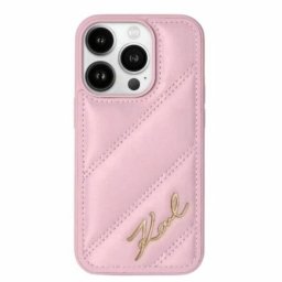 Husa telefon Karl Lagerfeld Diagonal Quilted, piele naturala, roz, pentru iPhone 15 / 14 / 13 6.1