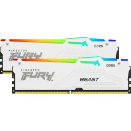 Kit dual Kingston FURY Beast RGB, Capacitate 32 GB DDR5 (2x16 GB), Frecventa 5600 MHz, CL 40, Alb