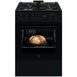 Aragaz Electrolux LKK660220K, Mixt, 4 arzatoare, Siguranta plita, Aprindere integrata, Cuptor electric, Plus Steam, AirFry, Timer, Grill electric, Clasa A, 60 cm, Negru