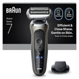 Aparat de ras electric Braun Seria 7 72-C1200S, Autonomie pana la 60 de minute, Accesoriu pentru tuns eficient, Fara fir, Utilizare umeda/uscata, Rezistent la apa, Auriu