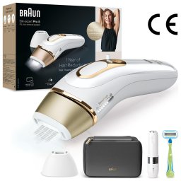 Epilator IPL Braun Silk-expert PRO 5 PL5146 Senzor automat & continuu Skin pro 2.0, 400.000 impulsuri, 10 niveluri de intensitate, 125 de impulsuri pe minut, Cap de precizie, Trusa de voiaj, Aparat de ras Venus, Alb