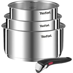 Set 4 piese Tefal Ingenio Emotion, oala 16 / 18 / 20 cm, maner detasabil, interior gradat, inductie, argintiu