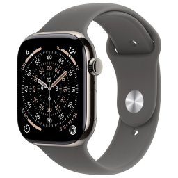 Ceas inteligent Apple Watch Series 11, GPS + Cellular 46mm, Carcasa din titaniu, Curea sport, Masura S/M, Gri piatra