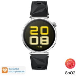 Ceas inteligent Huawei, GT 5, 41 mm, carcasa din otel inoxidabil opac, curea din fluoroelastomer, Negru