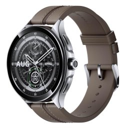 Ceas inteligent Xiaomi Watch 2 Pro, 4G LTE, Carcasa argintie, curea din piele, Maro