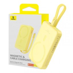 Baterie Externa Wireless Baseus Magnetic Mini, 10000mAh, 20W, PD + FQI, 1 x Lightning - 1 x QI - 1 x USB-C, Galbena