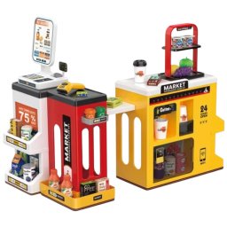 Set Supermarket cu 65 accesorii, stand cu scaner si casa de marcat