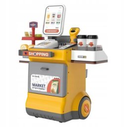 Set magazin de jucarie copii cu lada pe roti, scaner cu sunet si accesorii, galben