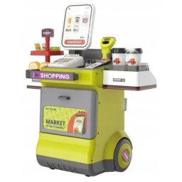 Set magazin de jucarie copii cu lada pe roti, scaner cu sunet si accesorii, vernil