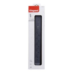 Prelungitor Extension cord 5x2PZ + USB A/C 1,5m black