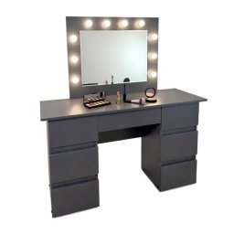 Masa de machiaj Vanessa, oglinda LED, 7 sertare, 130 cm, antracit, Artool