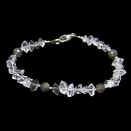 Bratara din Diamant Herkimer si Labradorit Rotund Fatetat cu Argint - Inchizator Argint - 5-9 x 3-5 mm