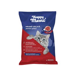 Hrana uscata pentru pisici, cu vita, Happy Meow, 10 kg